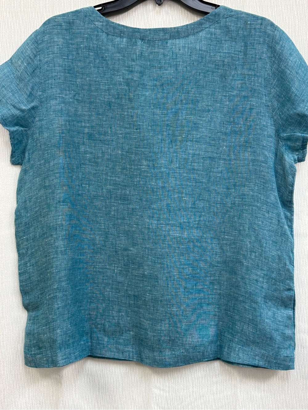 100% linen Cynthia Rowley Teal Blue Linen Short Sleeve Button-Side Top - Picture 3 of 7